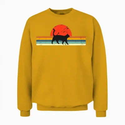 Cat Vintage Retro Sunset Unisex Sweatshirt - Gold