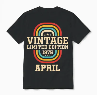 48th Birthday April Vintage 1975 Vintage Unisex T-Shirt - Black