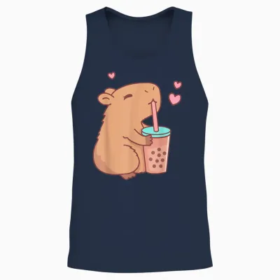 Funny Capybara Bubble Tea Animal Lovers Rodent Capyboba T-Shirt, Black Unisex Tank Top - Navy