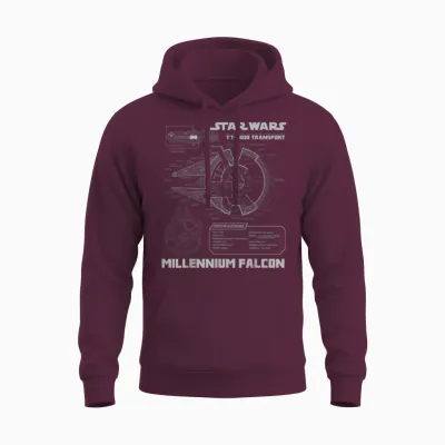 Star Wars Millennium Falcon Grey Schematics Graphic Unisex Hoodie - Maroon