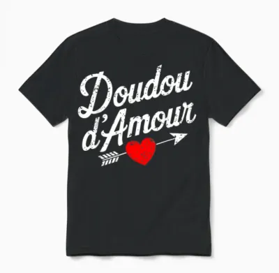 Love Doudou Valentine's Day Gift Couer Cute Romantic Unisex T-Shirt - Black