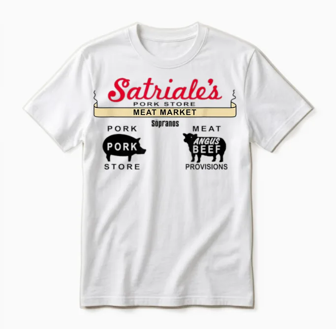 The Sopranos Satriale's Classic Meat Market Graphic Apparel Unisex T-Shirt in White