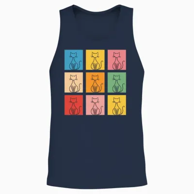 Colorful Cat Line Art Grid Unisex Tank Top - Navy