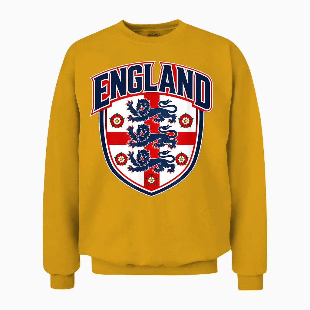 England Shirt with English Flag Men Women Kids England Unisex Sweatshirt in Gold