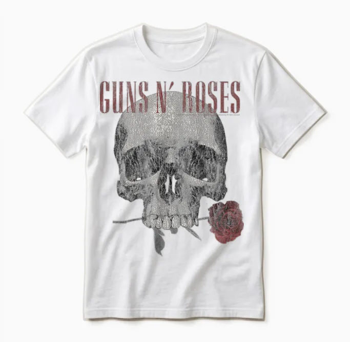 Guns 'n' Roses Hard Rock Band Flower Skull by Rock Off Unisex T-Shirt in White