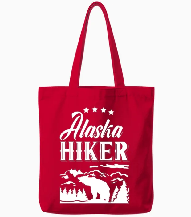 Alaska Hiker Hike Hiking Nature Tote Bags in Red
