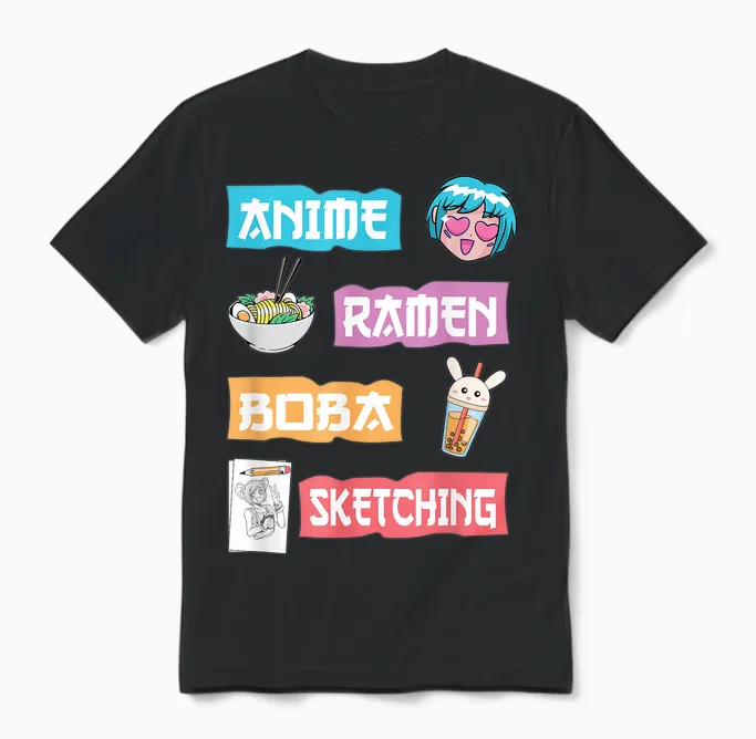 Anime Ramen Boba Sketching - Kawaii Anime Lover Merch Gift T-Shirt Small Unisex T-Shirt in Black