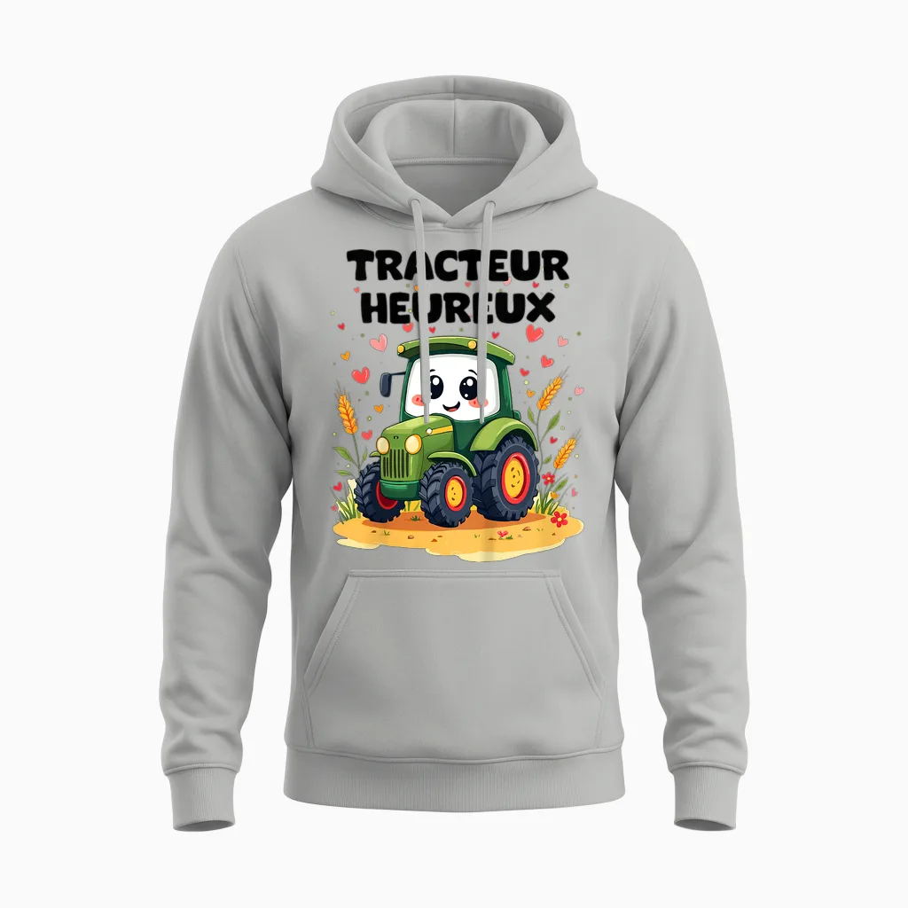 Child Tractor Happy Design Cute Kid 2 3 4 5 Years T-Shirt, Black, S Unisex Hoodie in Ash