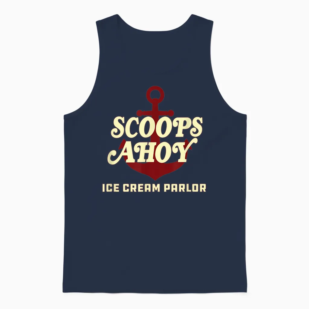Stranger Things Scoops Ahoy Ice Cream Parlor Logo Unisex Tank Top in Navy