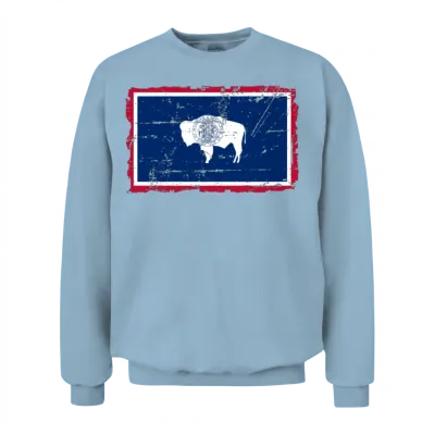 Flag of Wyoming - Vintage Look Unisex Sweatshirt - Light Blue