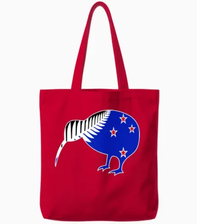New Zealand, Kiwi New Zealand Tote Bags - Red