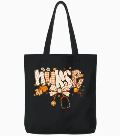 Retro Pumpkin Nurse Life Stethoscope Fall Autumn Funny Nurse Tote Bags - Black