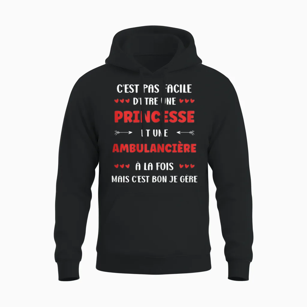 Departure Occupation Ambulance Humour Princess Ambulance T-Shirt, Black, Female X-Small Unisex Hoodie in Black