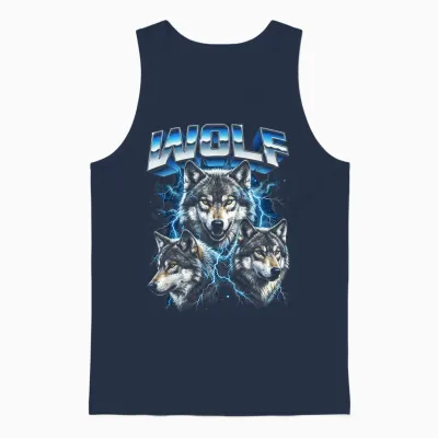 Loup Vintage Années 80 Rétro Drôle Loup Faune Sauvage Années 90 Hommes Femmes Unisex Tank Top - Navy