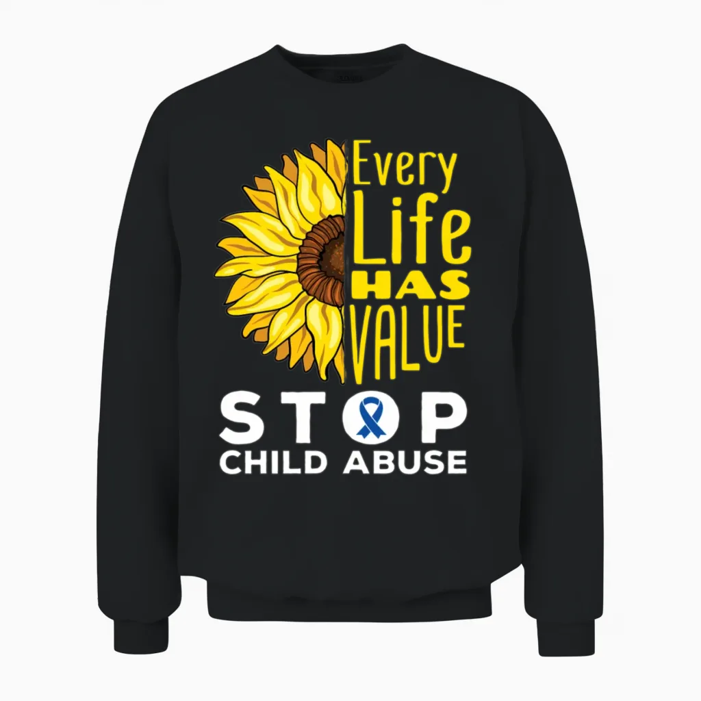 Child Abuse Awareness Sunflower Unisex Sweatshirt in Black