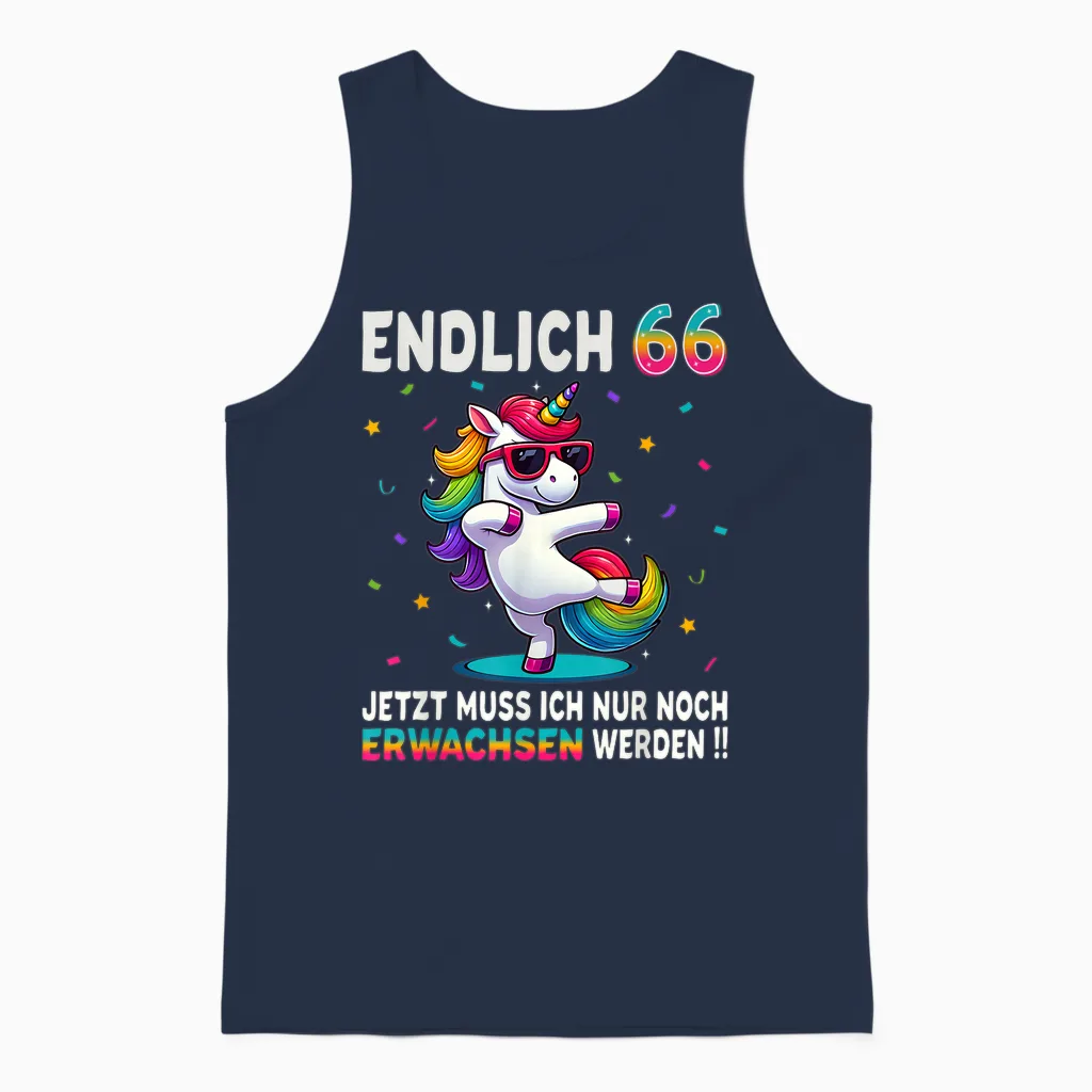 66 Geburtstag Geschenke Frau Mann Party Outfit Einhorn Unisex Tank Top in Navy