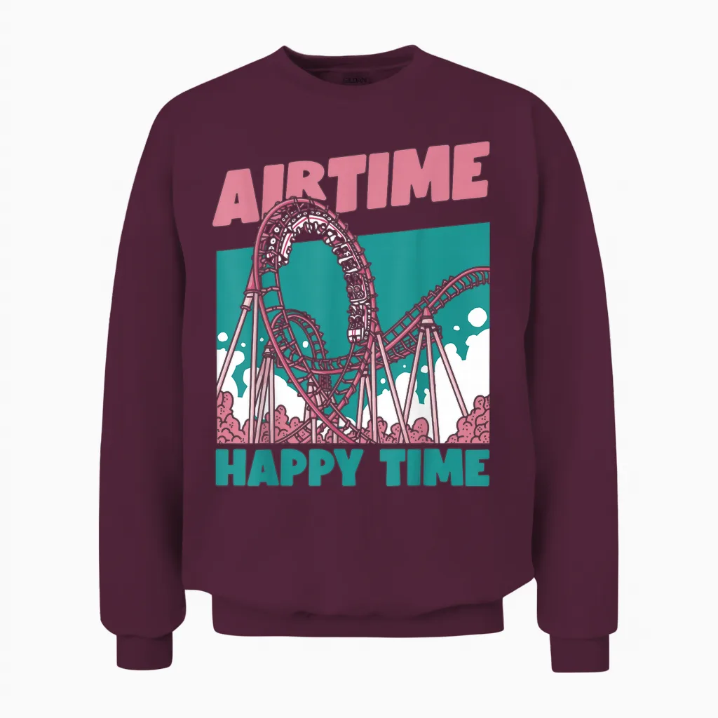 Airtime Happy Time T-Shirt Coaster, White, S Unisex Sweatshirt in Maroon