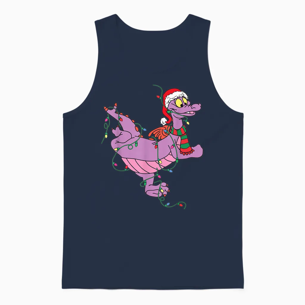 Cute Dragon Figment Lights Christmas Santa Animal Women Men Unisex Tank Top in Navy