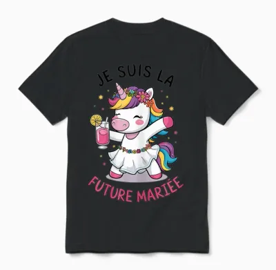 Je Suis La Future Bride Wedding Woman Unicorn T-Shirt, White Unisex T-Shirt - Black