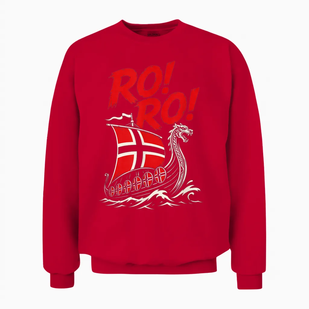 Ro Ro Norwegen Lustiges Wikingerschiff Heia Norge Norwegische Fans Unisex Sweatshirt in Red