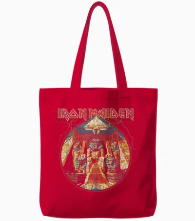 Iron Maiden Powerslave Lightning Circle Tote Bags - Red