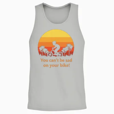 You Can't Be Sad on Your Bike! Unisex Tank Top - Ash