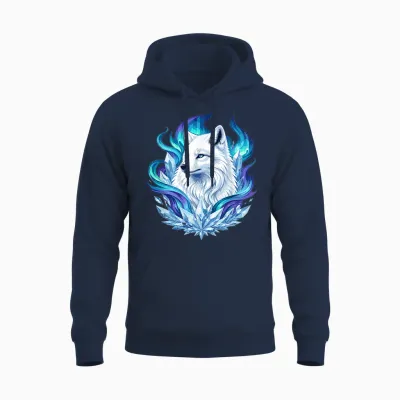 Loup De Glace Mystique Avec Cristaux Et Aurores Boréales Unisex Hoodie - Navy