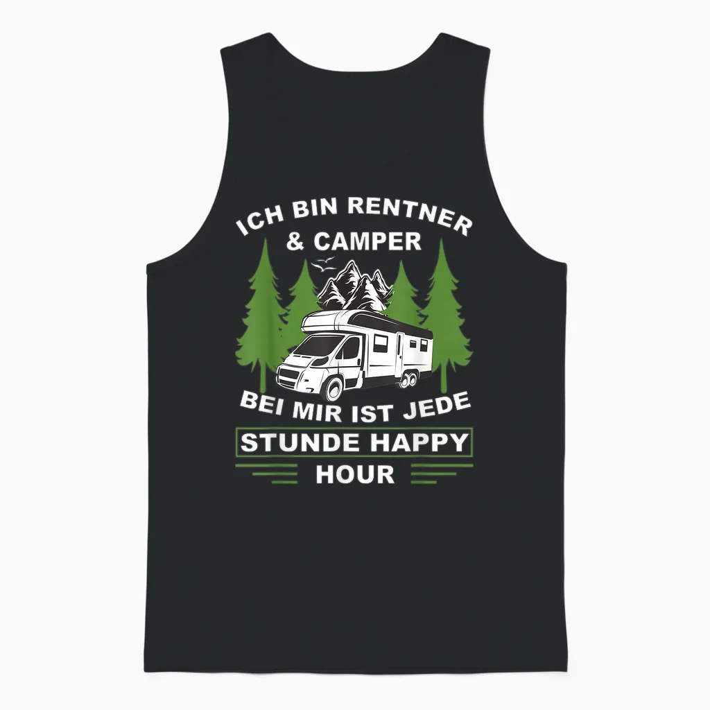 T-Shirt with German Text "ich Bin Rentner Und Camper Camping" [german, Black Unisex Tank Top in Black