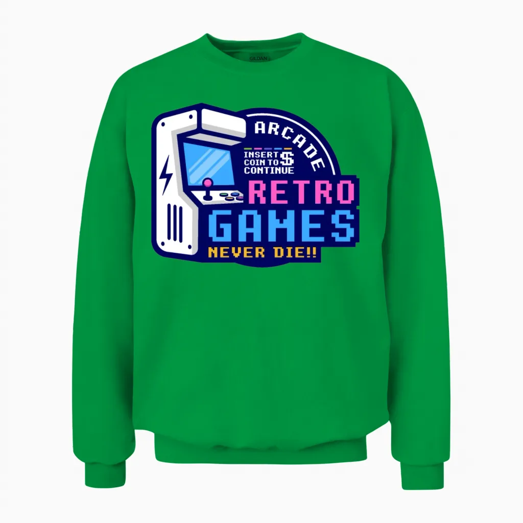 Retro Gaming Never Dies Unisex Sweatshirt - Irish Green