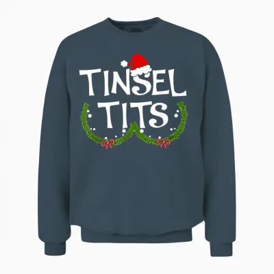 Funny Tinsel Tits Matching Jingle Balls Christmas Couples Unisex Sweatshirt - Dark Heather