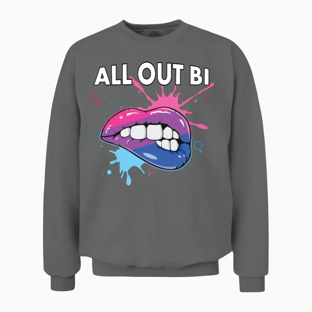 All Out Bi Flag Bisexual Rainbow Pride Bisexuality Unisex Sweatshirt in Graphite Heather