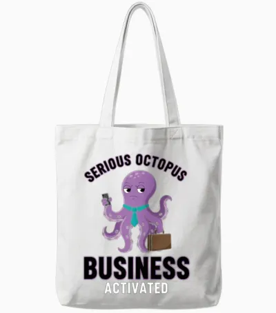 Serious Octopus Business Activated Tote Bags - White
