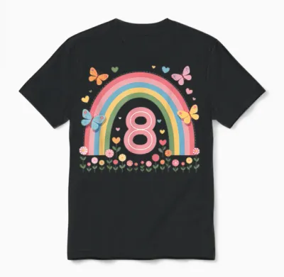 Geburtstag 8 Mädchen Regenbogen Fee Fünfter 8 Jahre Alt Unisex T-Shirt - Black