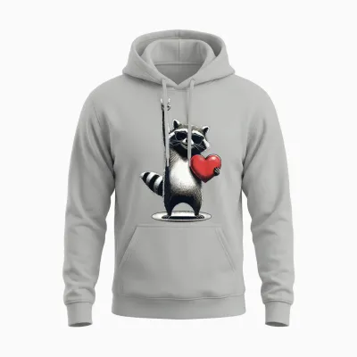 Funny Raccoon Rock on Men Women Kids Valentine's Day Unisex Hoodie - Ash