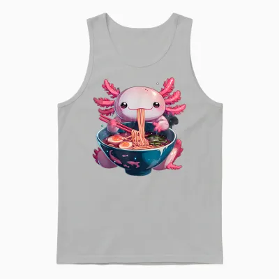 Axolotl Ramen Anime Kawaii Eating Girls Teen Gifts T-Shirt, Black, S Unisex Tank Top - Ash
