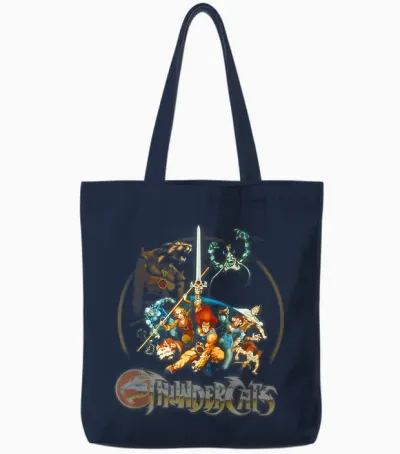 Thundercats Circle Group Shot Logo T-Shirt, Black Tote Bags - Navy