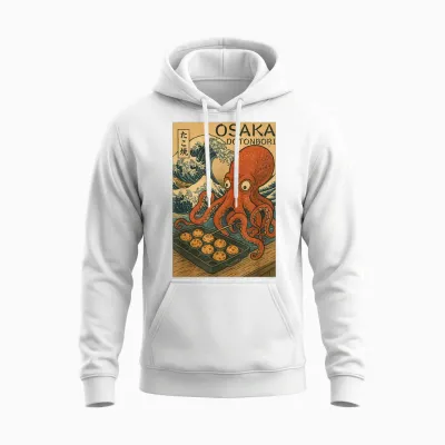 Japanese Design Osaka Takoyaki Wave Unisex Hoodie - White