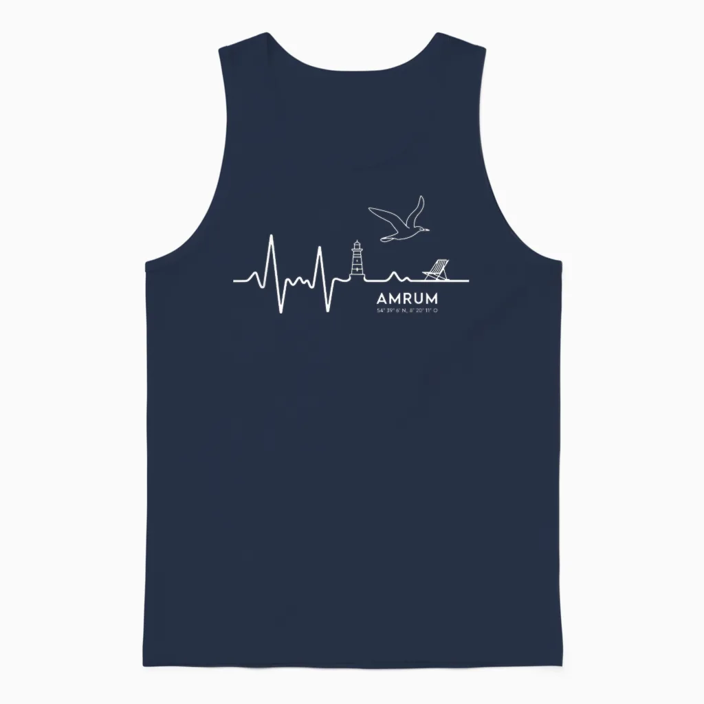 Amrum Nordsee Leuchtturm Möwe Herzschlag Reise Liebe Unisex Tank Top in Navy
