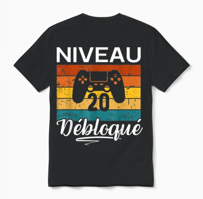 Niveau 20 Débloqué Cadeau 20 Ans Homme Femme Gamer Gaming Unisex T-Shirt in Black