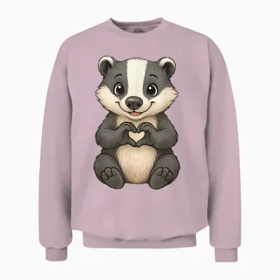 Badger with Heart | Cute Badger Motif with Heart Symbol and Badger T-Shirt, Black, S Unisex Sweatshirt - Light Pink