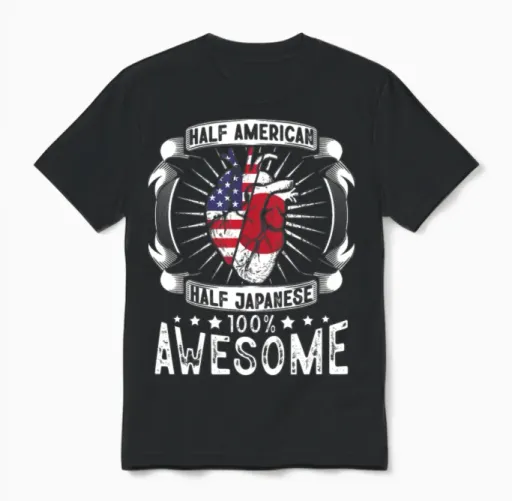 Japan Usa Flag - Half American Half Japanese Unisex T-Shirt in Black