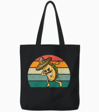 Mexican Taco Dub Retro Tote Bags - Black