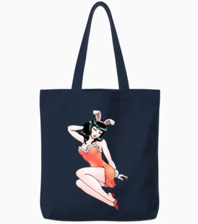 Pinup Girl Retro Easter Bunny Retro Tattoo Tote Bags - Navy