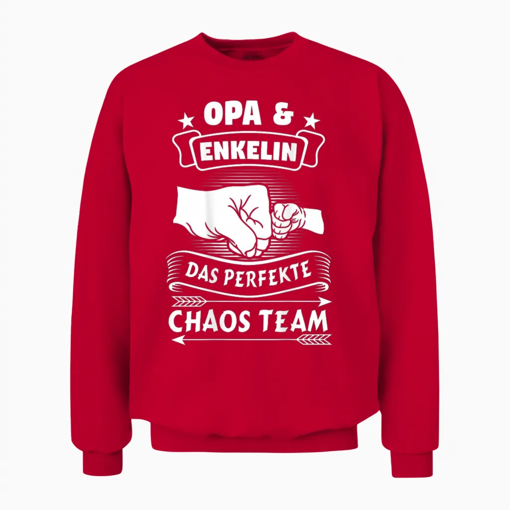Grandpa & Enkelin Das Perfekte Chaos Team Partner Look Grandad T-Shirt, Black, S Unisex Sweatshirt in Red