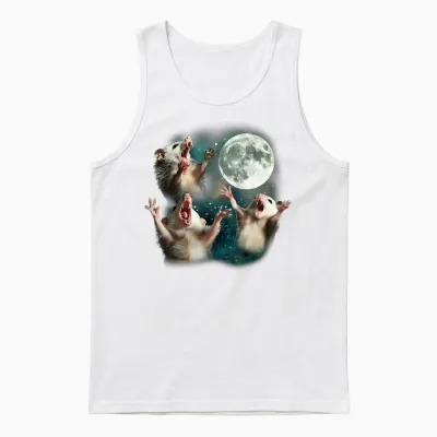 Three Possum Moon | 3 Opossum Funny Weird Cursed Meme Unisex Tank Top - White