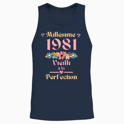 43 Ans Femme 1981 Idée Cadeau Anniversaire Drôle Humour Mama T-Shirt, Black, Female X-Small Unisex Tank Top - Navy