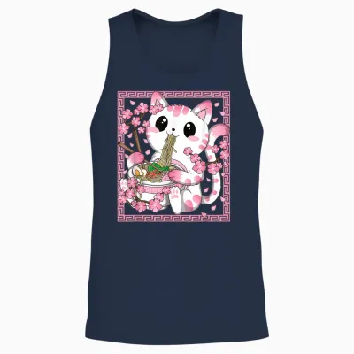 Japanische Anime Katze Ramen Nudeln Manga Kawaii Mädchen Unisex Tank Top - Navy