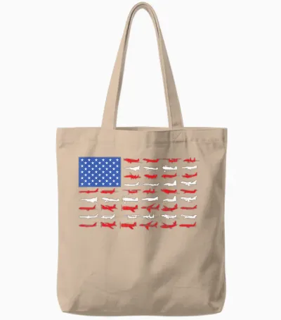 Pilot Airplane American Flag Plane Aviation Short Sleeve Tote Bags - Natural