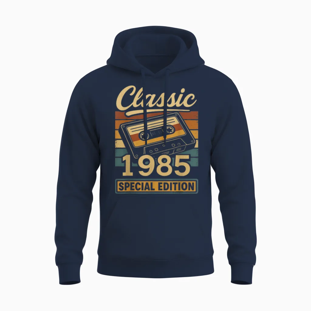Classic 1985 - Retro Cassette Tape Special Edition Unisex Hoodie in Navy