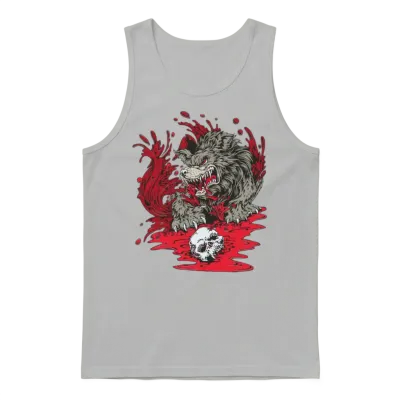 Bloody Wold with Skull and Blood Around Unisex Tank Top - Ash